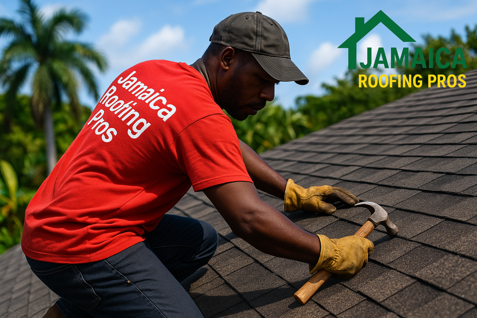 Roofing contractor repairing a roof